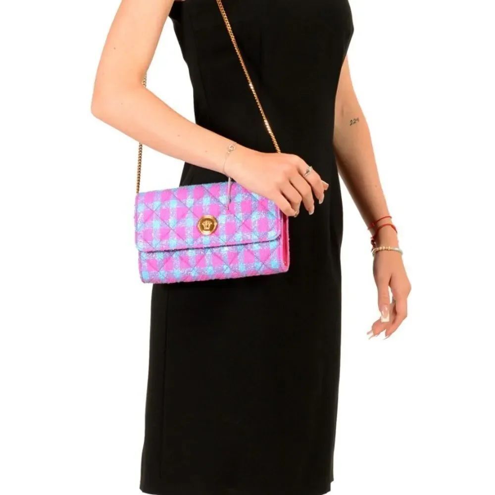 Versace Wool Lurex Jacquard Gold Medusa Quilted Clutch Shoulder Bag/Dust NWT